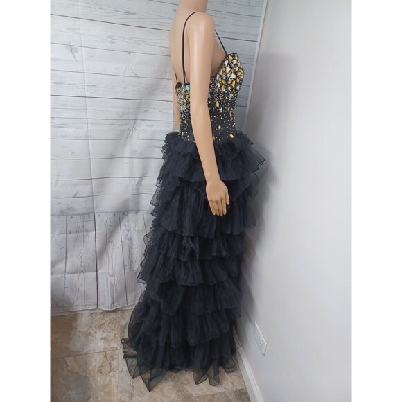DAVE & JOHNNY Hi Low Tiered Ruffles Tulle Beaded  Long Prom Formal Dress Sz 5/6 - Picture 8 of 13